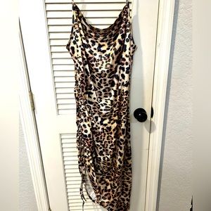 Leopard print cowl neck slip dress